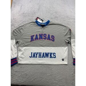 The Wild Collective‎ Kansas Jayhawks Women Small Grey White Cropped Mesh Shirt